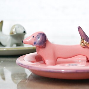 Holder Ring Dog Pink Dachsund Jewelry Gift, Sausage dog Lover, Weiner Dog Gifts, Dachshund Gifts, Gifts Dog Lovers, Porcelain jewelry tray image 4