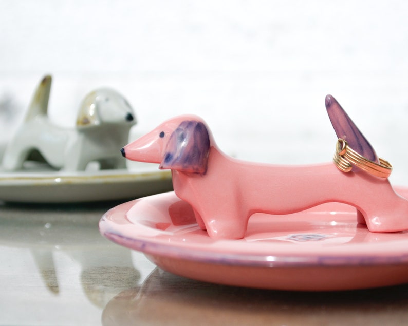 Holder Ring Dog Pink Dachsund Jewelry Gift, Sausage dog Lover, Weiner Dog Gifts, Dachshund Gifts, Gifts Dog Lovers, Porcelain jewelry tray image 4