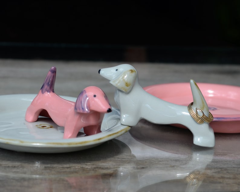 Holder Ring Dog Pink Dachsund Jewelry Gift, Sausage dog Lover, Weiner Dog Gifts, Dachshund Gifts, Gifts Dog Lovers, Porcelain jewelry tray image 8