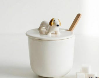 Dachshund Handmade Porcelain Salt/Sugar Bowl, Dog-Themed Kitchen Decor, Great Gift for Cooks & Dog Lovers, Salt Bowl Lid spoon, Salt Cellar