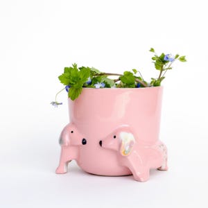 Ceramic Pink Dachshund Planter, Handmade Sausage Dog Plant Pot