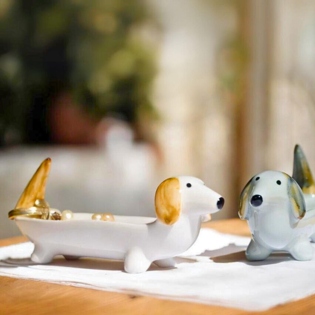 Dog Jewelry Organizer Tray Trinket Dish Jewelry Ring Dish Tray Display Dresser Colorful Dachshund Sculptures Desk Accessories Figurines Etsy