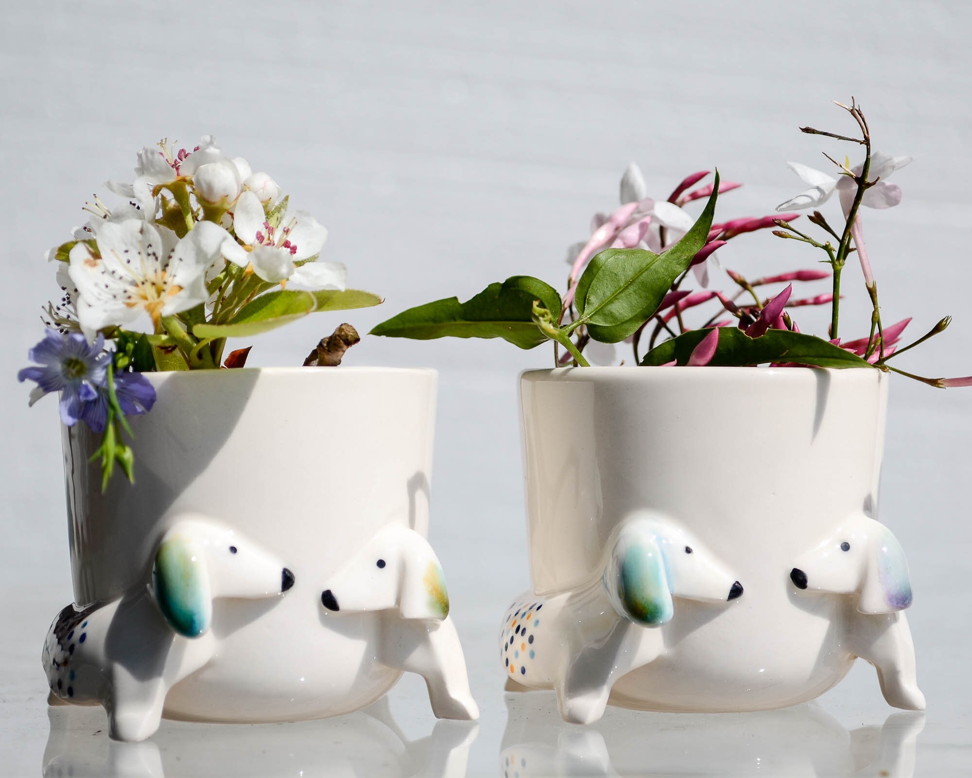 Planter Dog Ceramic Dachshund Planter Gift Sculpture Teckel Dog, Dog Gift, White Lover Sausage