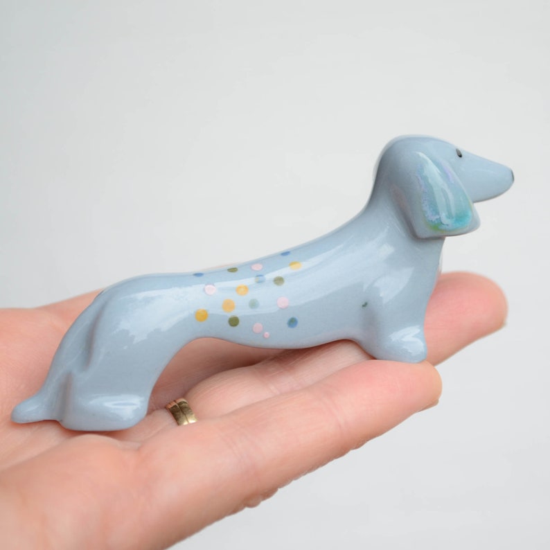 Porcelain Dachshund Gift, Dachshund Art, Dog Lover Gift, Doxie, sausage dog, wiener dog, Beagle, Funny dog tag, Figurine dog art greyblue
