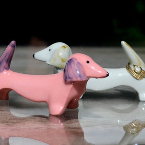 Holder Ring Dog Pink Dachsund Jewelry Gift, Sausage dog Lover, Weiner Dog Gifts, Dachshund Gifts, Gifts Dog Lovers, Porcelain jewelry tray image 7
