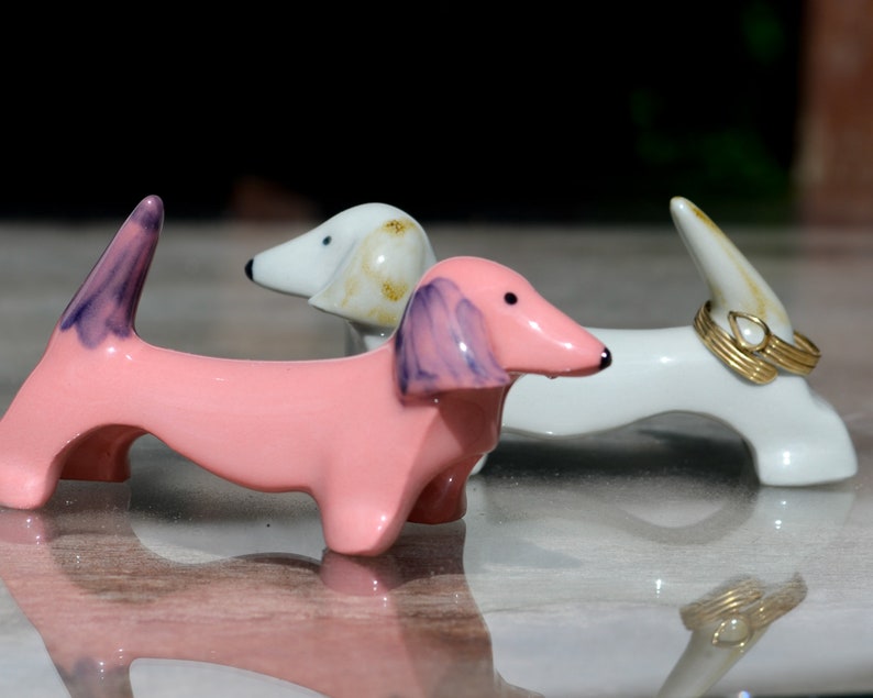 Holder Ring Dog Pink Dachsund Jewelry Gift, Sausage dog Lover, Weiner Dog Gifts, Dachshund Gifts, Gifts Dog Lovers, Porcelain jewelry tray image 7