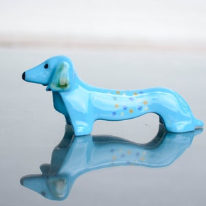 Porcelain Dachshund Gift, Dachshund Art, Dog Lover Gift, Doxie, sausage dog, wiener dog, Beagle, Funny dog tag, Figurine dog art turquoise