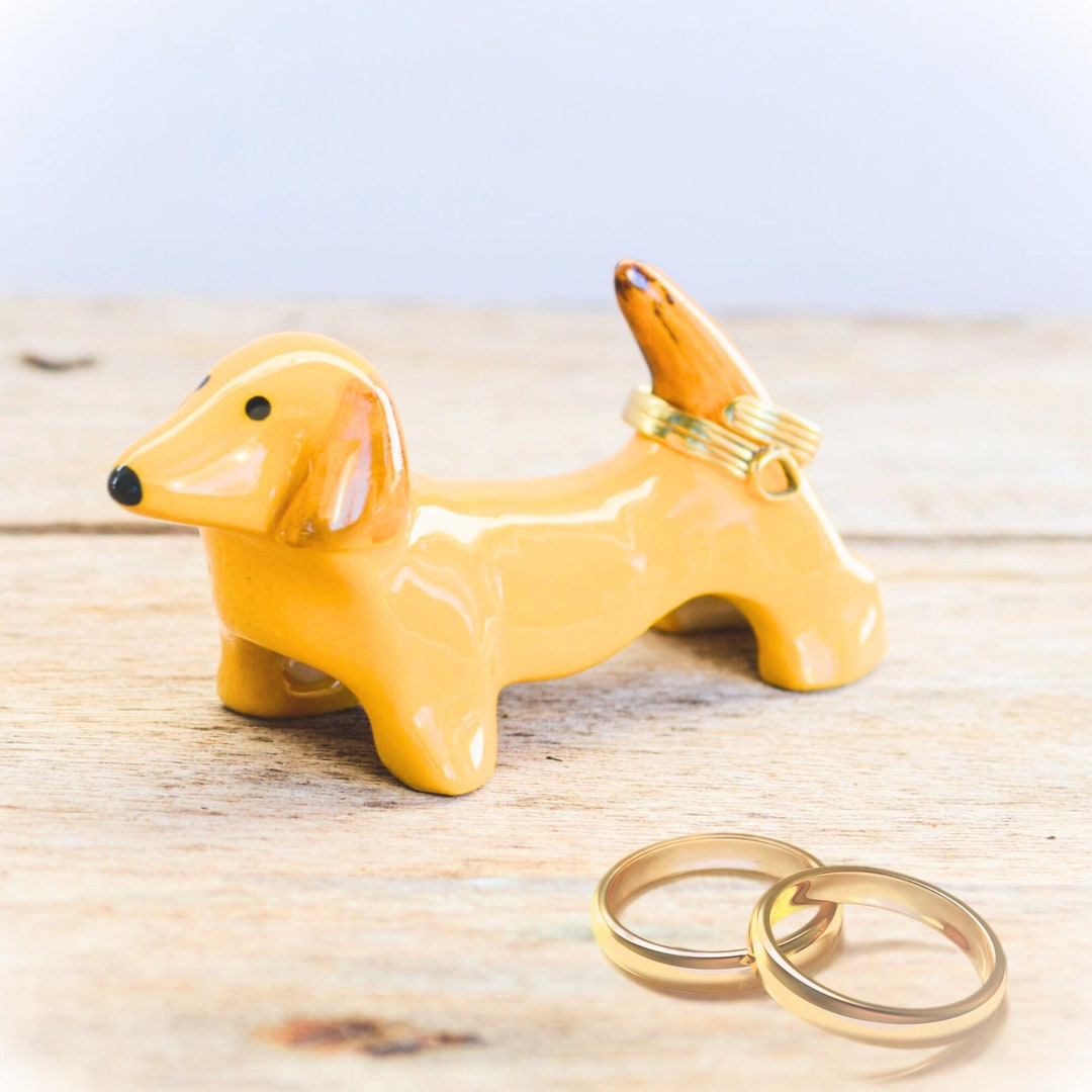 Dachshund Ring Holder, Dog Lover Gift, Porcelain Jewelry Display