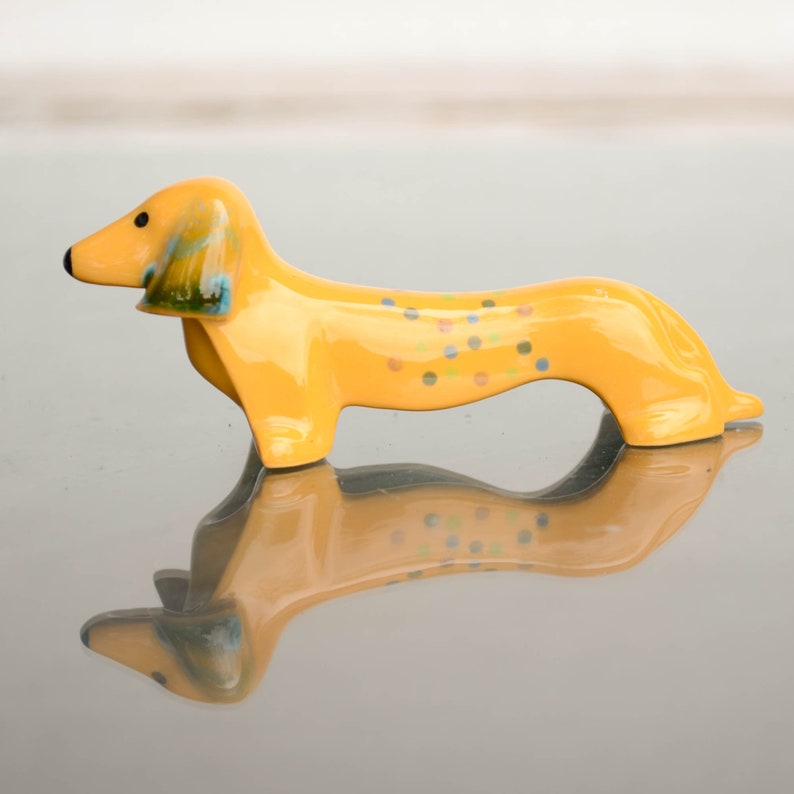 Porcelain Dachshund Gift, Dachshund Art, Dog Lover Gift, Doxie, sausage dog, wiener dog, Beagle, Funny dog tag, Figurine dog art Orange