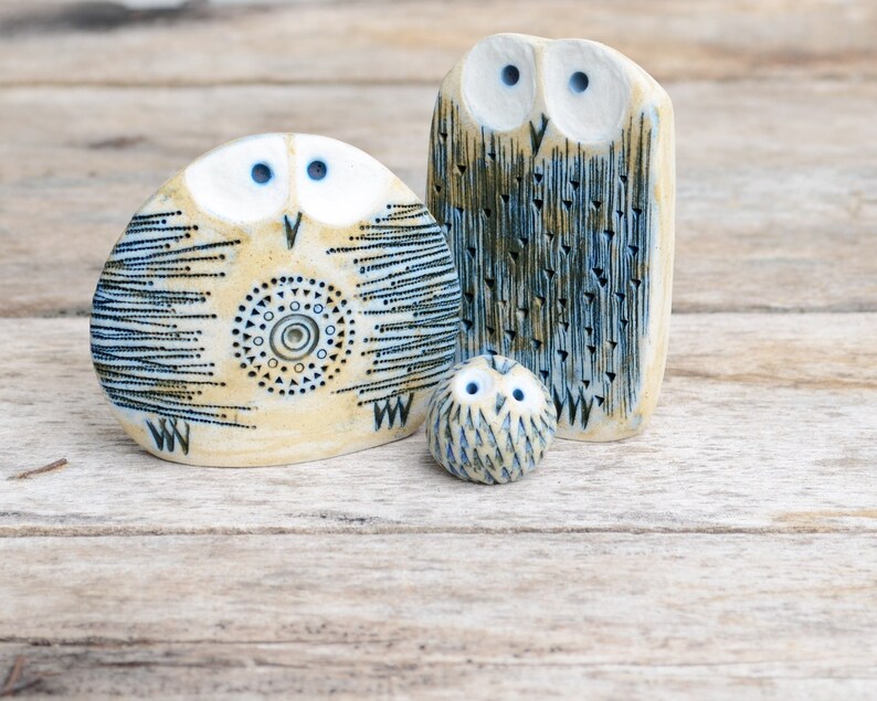 Modern owl Family Sculpture, Owl Decor, figurines for shelf, owls gifts, baby owl, ceramic owl sculpture decor for shelf, gift for woman image 1