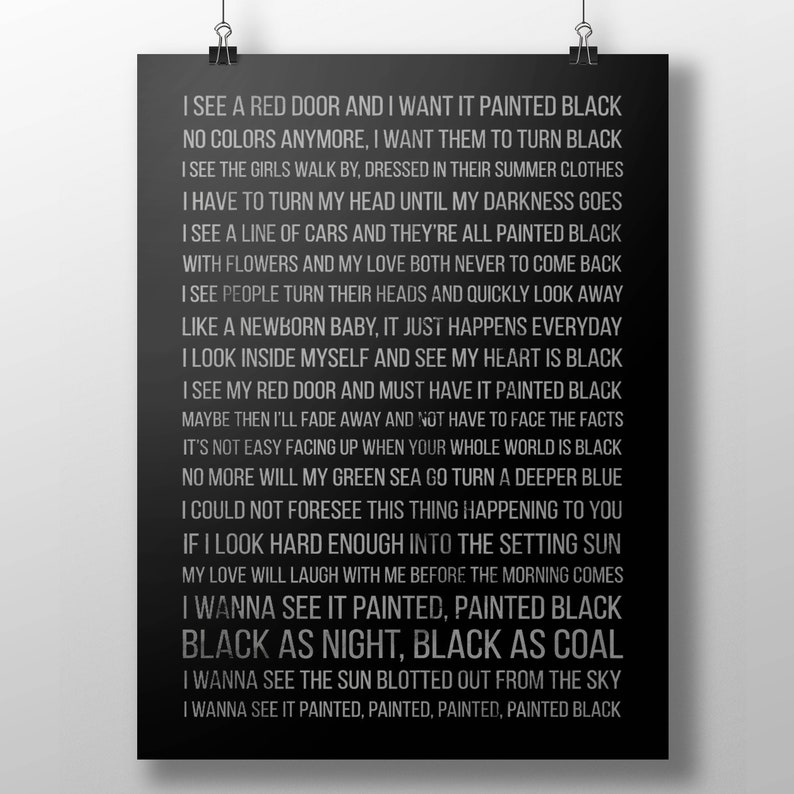 Paint it Black Lyrics poster print Etsy Paint it Black Lyrics poster print Etsy