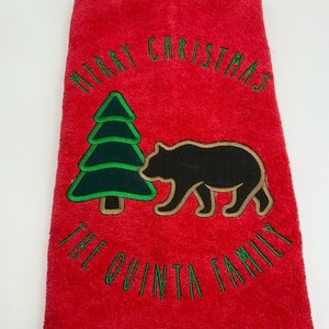 Christmas Cabin Hand Towel, Kitchen Towel, Bathroom Towel, Embroidered Towel, Handmade,