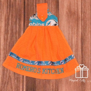 Miami Dolphins Hanging Hand Towel, Kitchen Towels, Bathroom Towels, Embroidered Towels, Handmade, Personalized, Home Decor