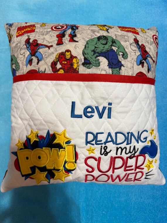 Marvel Superhero Reading Pillow with Matching Bookmark,  Personalized Kids Gifts,  Decorative Pillow, Birthday Gift
