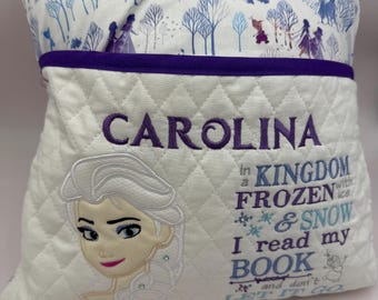 Elsa-Inspired Reading Pillow & Bookmark; Frozen Princess Book Pillow; Girls Bedroom Decor; Winter Princess Pillow: Personalized Kids Gifts