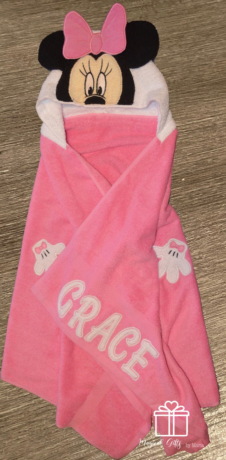 Minnie Mouse Hooded Towel, 3D Minnie Mouse, Embroidered Hooded Towel