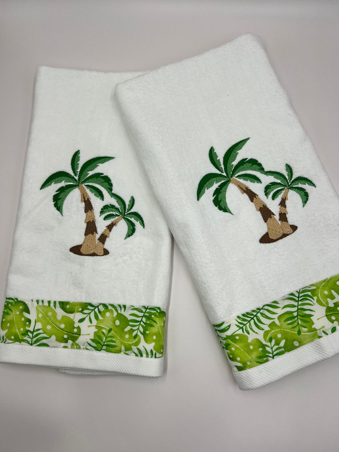 Palm Tree Hand Towels, Kitchen Towels, Bathroom Towels, Embroidered
