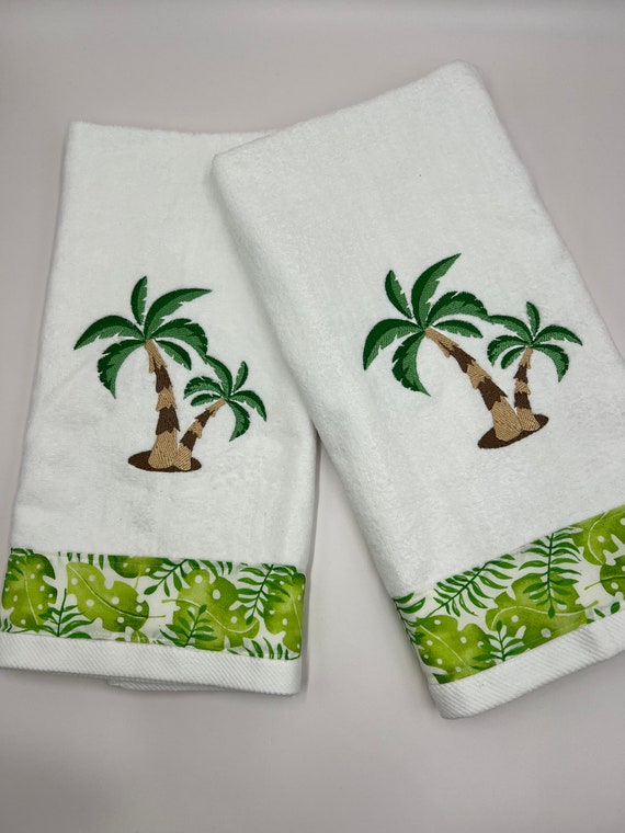 Palm Tree Hand Towel Kitchen Towel Bathroom Towel Embroidered Towel Handmade. Etsy