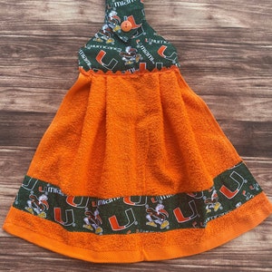 University of Miami Hanging Hand Towel, Kitchen Towels, Bathroom Towels, Embroidered Towels, Handmade, Personalized, Home Decor