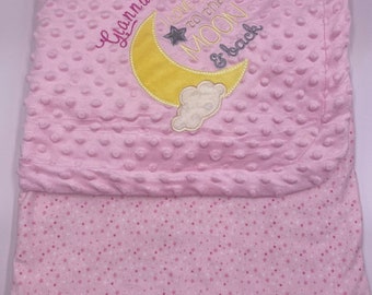 Personalized Embroidered Minky Baby Blanket "Love you to the Moon and Back" -Cozy Keepsake for New Arrivals