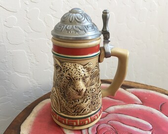 Avon Endangered Species:Jaguar stein,Collectible Avon Jaguar Stein,Vintage Avon Endangered Species Jaguar Stein,Vintage Jaguar stein