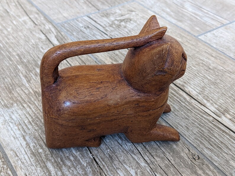 5 Carved Wooden Cat Figurine Wood Box With Lid Etsy