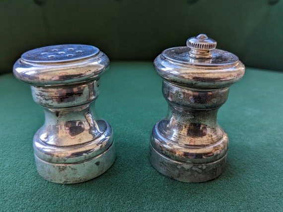Wooden Salt & Pepper Pots / GRINDERS Sterling Silver Vintage 