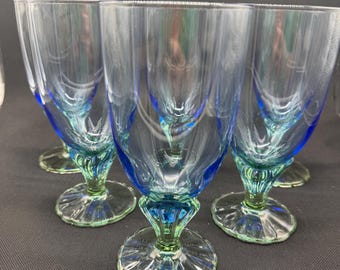 Calice singolo Bormioli Rocco Bahia — Ciotola blu, stelo verde — Vetro vintage italiano (disponibili più esemplari)