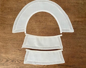 1940s Detachable Collar and Cuff Set, Finely woven Linen with Lace Trim, Possibly for Maid Costume or Dress