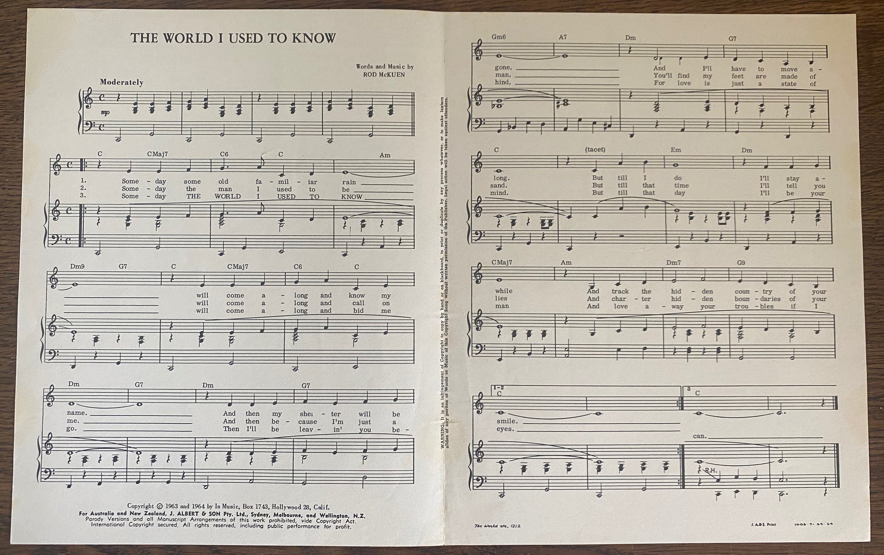 Vintage Sheet Music, the World I Used to Know, Jimmie F Rodgers, Music