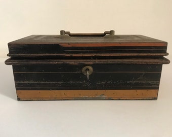 Vintage Cash Box or Tin, Document or Money Box, Newton & Shakespeare, Made In Birmingham, Steel Tin Copper Brass, Lockable, 2 tier cash box