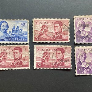6x francobolli definitivi australiani / Personaggi storici / 1966 / Navigatori / 1x Abel Tasman, 3x Matthew Flinders, 2x George Bass / Usati