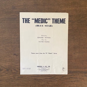 Vintage (1950er Jahre) Noten, “Blue Star”, “Medic” Theme, Lyrics – Edward Heyman, Music – Victor Young Publikationen, TV Series Theme Music