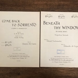 Spartiti vintage, Serenate italiane, Testi italiano inglese, Come Back to Sorrento (Torna A Surriento), Beneath Thy Window ('O Sole Mio)