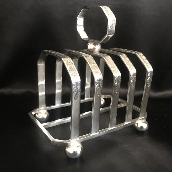 Antique Toast Rack, Martin Hall & Co, English Victorian Silver Plate, Sheffield Silver Plate, Hallmarked, 4 Slice, Caddy Toast/Letter Rack