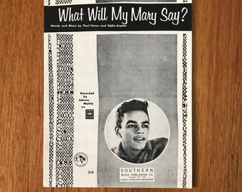 Johhny Mathis 1963 Sheet Music "What Will My Mary Say?"