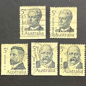 5x francobolli definitivi australiani / 1969 / Primi ministri Edmund Barton (1°), JC Watson (3°) e GH Reid (4°) / Set incompleto di 4 / Usato