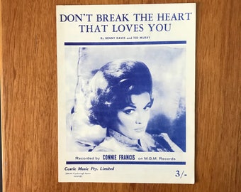 Vintage Connie Francis sheet music “Don’t Break the Heart That Loves You” 1962