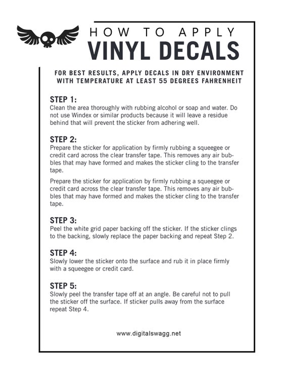 How to Apply Vinyl Decals Instructions JPEG Etsy