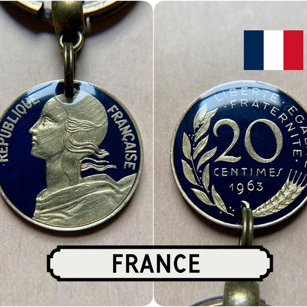 Alter französischer Münz-Schlüsselanhänger / 1962 1972 1973 1992 / 20 Centiimes / Marianne / Frankreich / Alter Münz-Schlüsselanhänger / Pre-Euro / Alte französische Münze