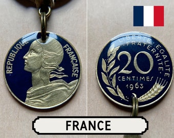 Old French Coin Keyring / 1962 1972 1973 1992 / 20 Centiimes / Marianne / France / Old Coin Keyring / Pre-Euro / Old French Coin