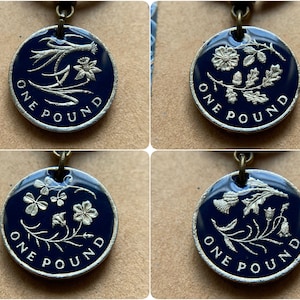Old Pound Coin Keyring / Queen Elizabeth / UK Coin / 2000 2005 2008 2013 2014 / Scotland England Wales Northern Ireland / British Flowers