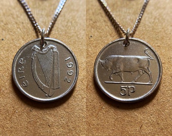 Éire 1966 IRELAND BIRTHYEAR SHILLING PENDANT on a 30" 925 STERLING SILVER Chain 