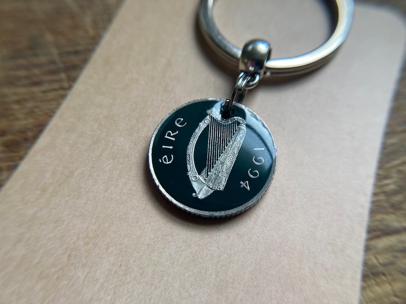 30th Birthday Gift / 1994 Irish Penny Coin Keyring / 30th Anniversary / Painted Irish Coin Keyring / Bird & Harp / Ireland / Eire image 5