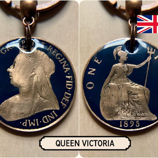 Victorian Penny Keyring / Queen Victoria / Genuine British Penny Coin / Painted Coin Keyring / 100 Years Old / Antique Old Coin