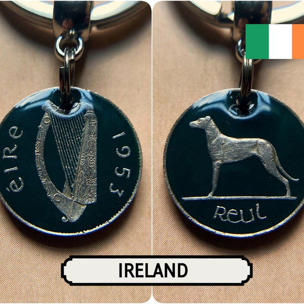 Lucky Silver Sixpence Keyring / Old Irish Coin / Greyhound & Harp /1928 1934 1935 1940 1942 1945 1948 1950 1952 1953 1955 1958 1959/ Ireland