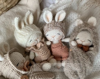 Baby Cake Bunny Pattern crochet * Amigurumi * Bunny Crochet - Instructions + Swaddle Bag, Beanie, Pixie, Dungarees German & English *PDF* ©