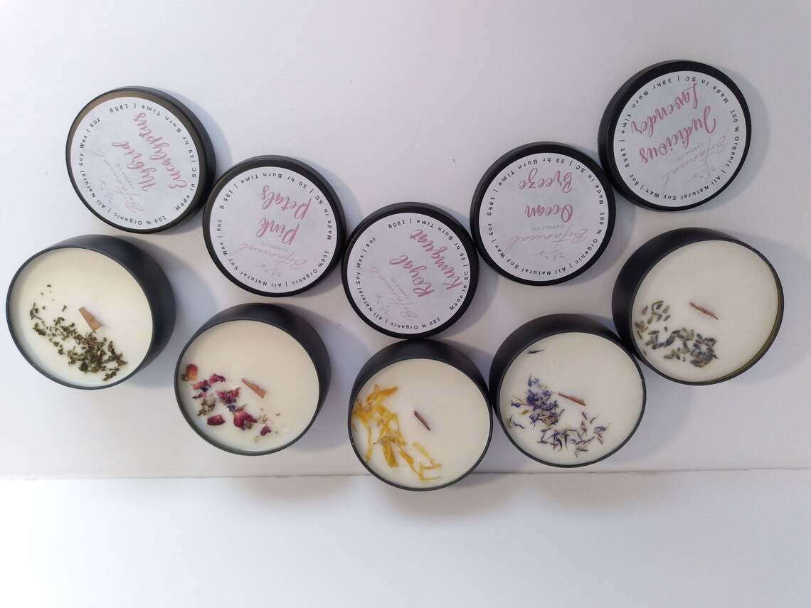 Botanical Candles Candle with Dried Flowers 6 oz Black Etsy