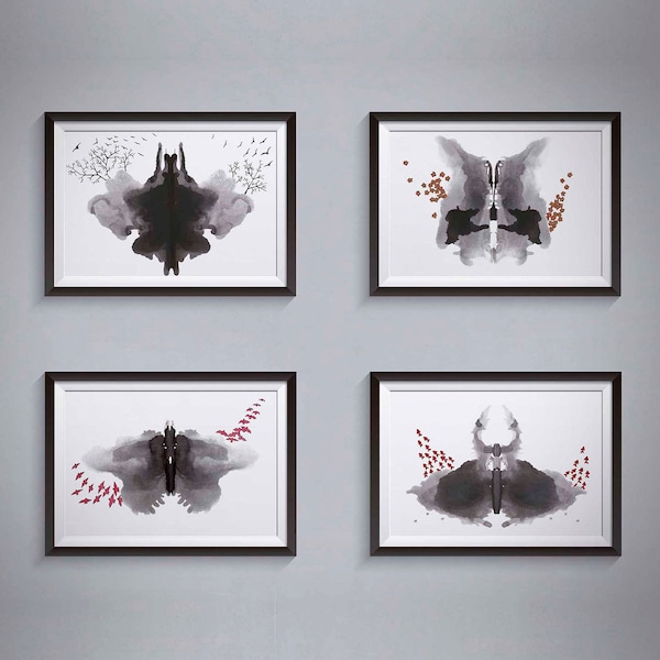 Rorschach Ink Illustration Art Prints - Set of 4