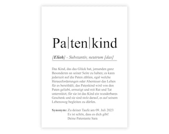 personalisiertes Bild "Definition PATENKIND" Taufe Geburt Baby Pate Patin Vorfreude Patenkindgeschenk Erinnerungen einzigartig Patenliebe